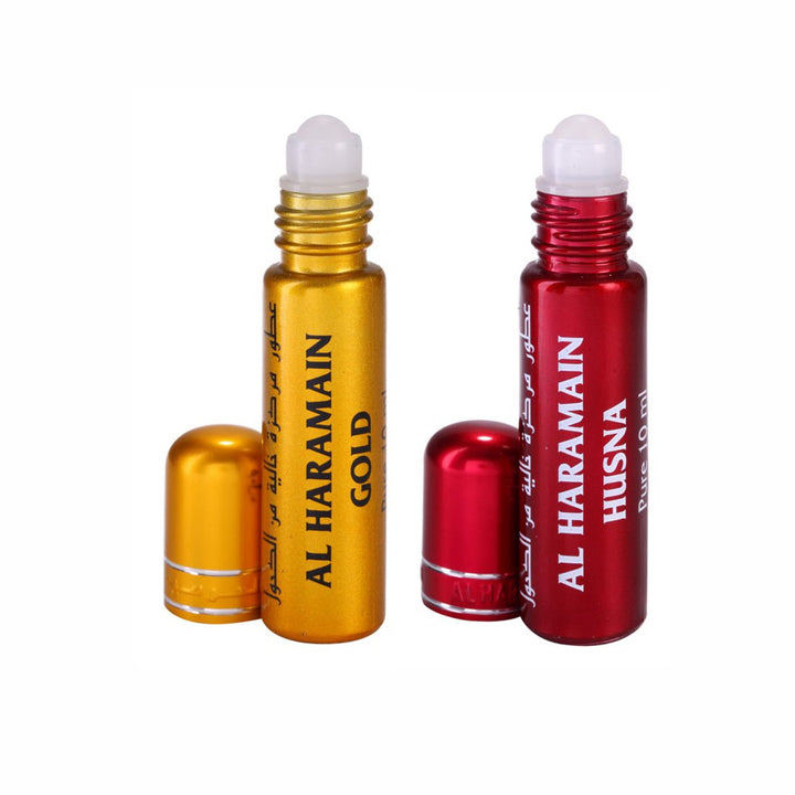 Al Haramain Gold &amp; Husna Fragrance Pure Original Roll On Attar Combo Pack of 2 x 10 ml