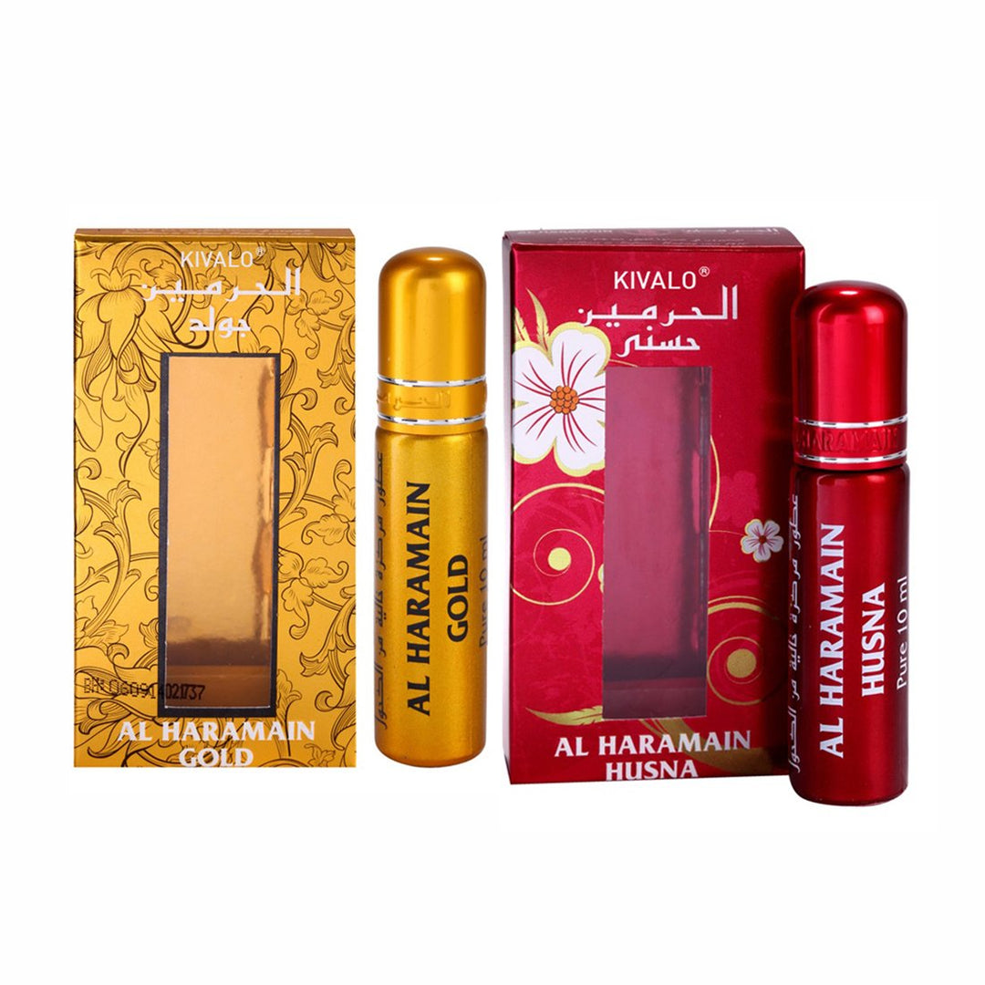 Al Haramain Gold &amp; Husna Fragrance Pure Original Roll On Attar Combo Pack of 2 x 10 ml