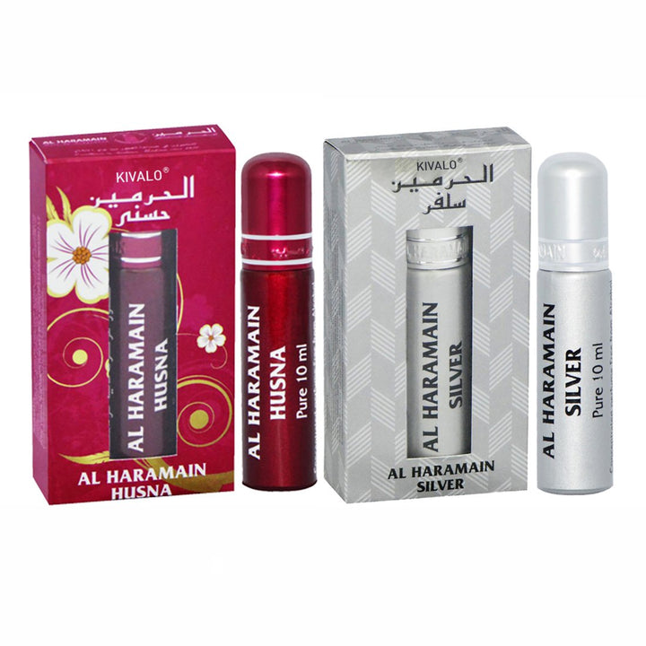Al Haramain Husana &amp; Silver Fragrance Pure Original Roll On Attar Combo Pack of 2 x 10 ml