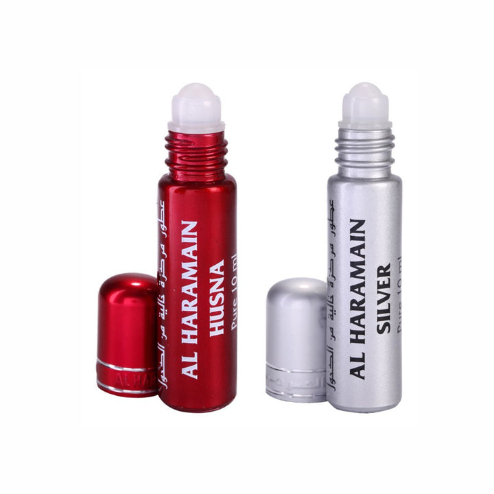 Al Haramain Husana &amp; Silver Fragrance Pure Original Roll On Attar Combo Pack of 2 x 10 ml