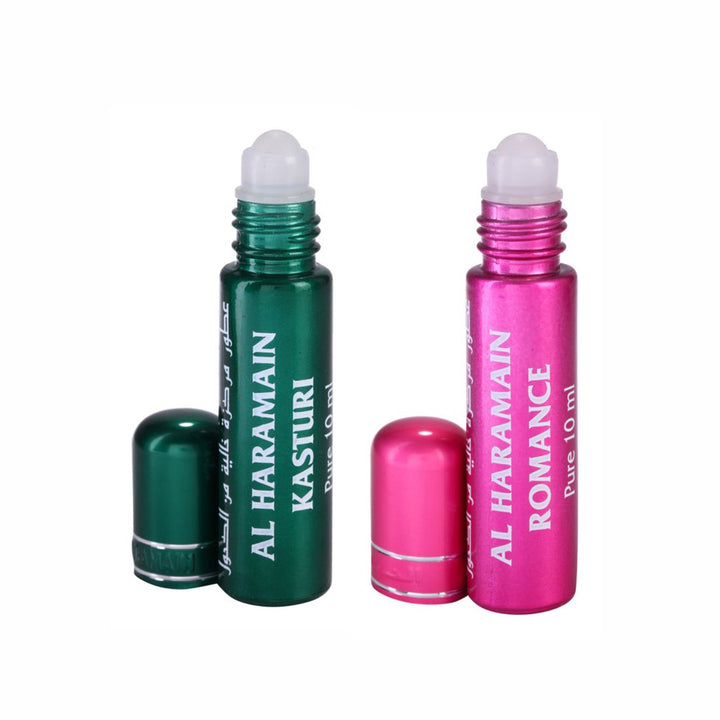 Al Haramain Kasturi &amp; Romance Fragrance Pure Original Roll On Attar Combo Pack of 2 x 10 ml