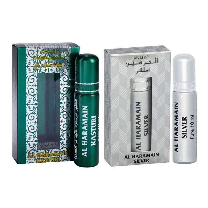 Al Haramain Kasturi &amp; Silver Fragrance Pure Original Roll On Attar Combo Pack of 2 x 10 ml