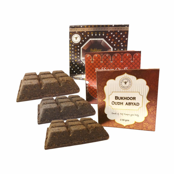 Alif Bukhoor Oudh Abyad, Al Firdous &amp; Al Saeed Incense Home Fragrance Combo Pack Of 3 x 50g