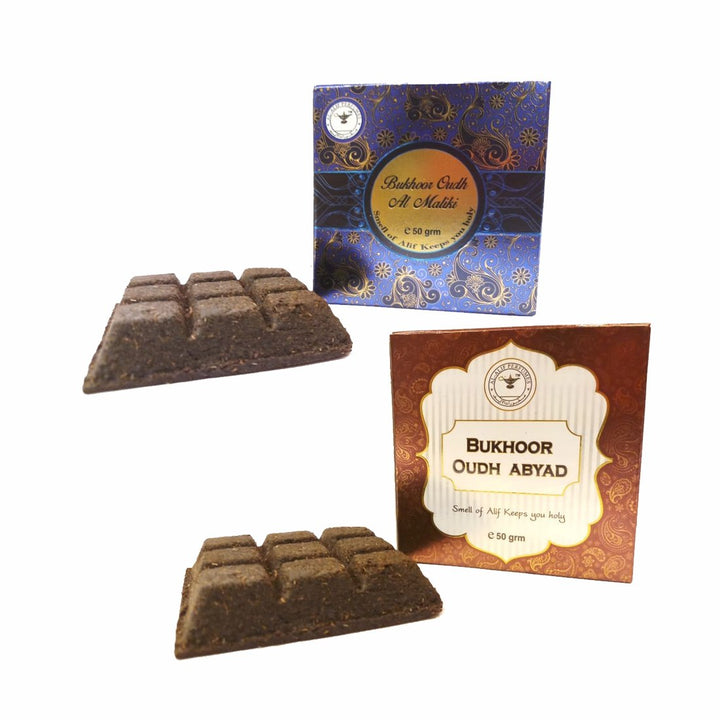 Alif Bukhoor Oudh Abyad &amp; Al Maliki Incense Home Fragrance Combo Pack Of 2 x 50g