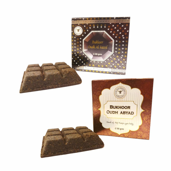 Alif Bukhoor Oudh Abyad &amp; Al Saeed Incense Home Fragrance Combo Pack Of 2 x 50g