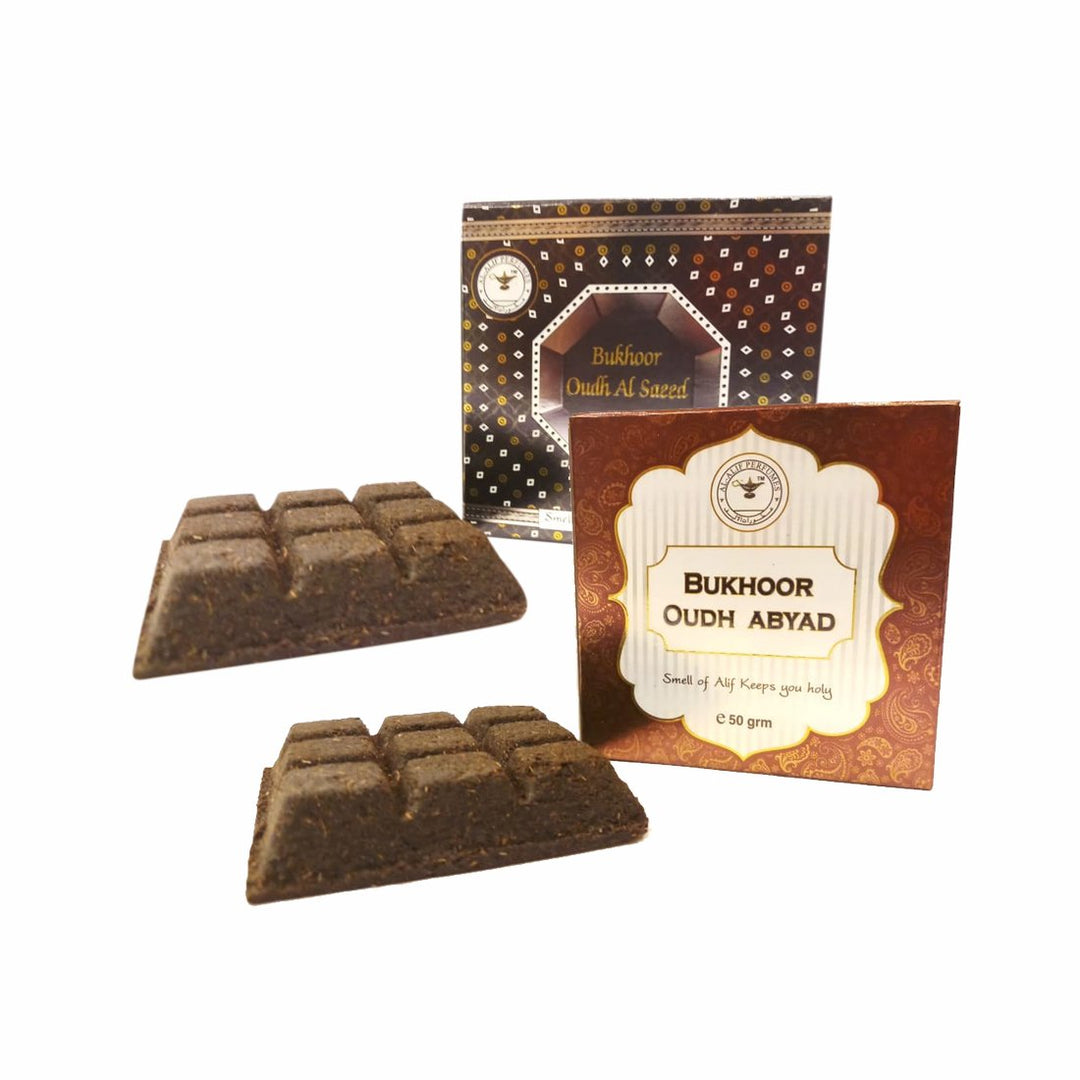 Alif Bukhoor Oudh Abyad &amp; Al Saeed Incense Home Fragrance Combo Pack Of 2 x 50g