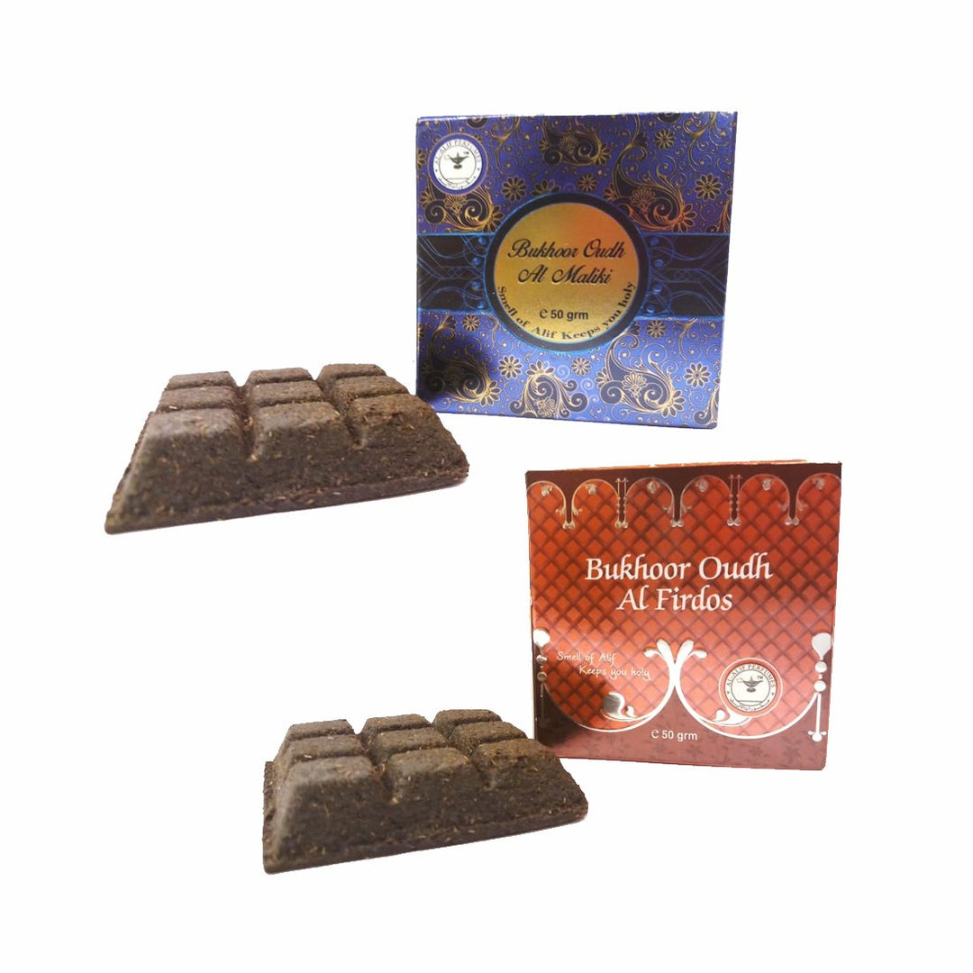 Alif Bukhoor Oudh Al Firdous &amp; Al Maliki Incense Home Fragrance Combo Pack Of 2 x 50g