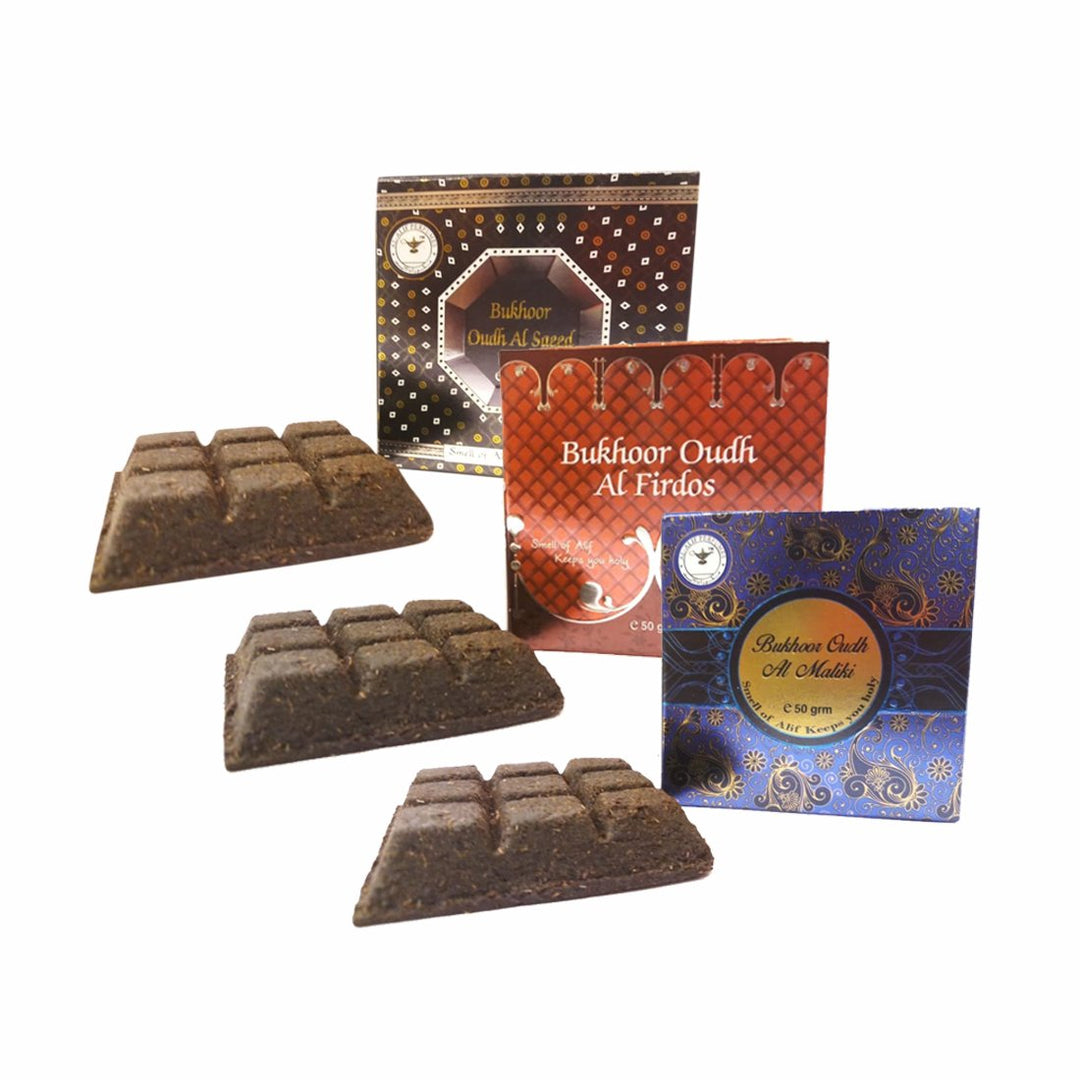Alif Bukhoor Oudh Al Firdous, Al Saeed &amp; Al Maliki Incense Home Fragrance Combo Pack Of 3 x 50g
