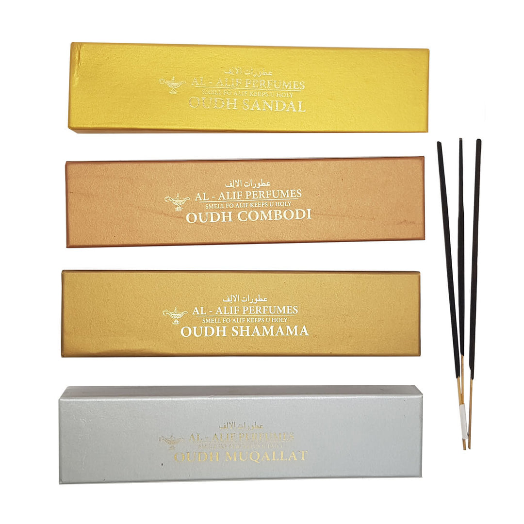 Sandal Oudh, Shamama Oudh, Combodi Oudh and Muqallat Oudh Handmade Masala Agarbatti Incense Sticks - 50g