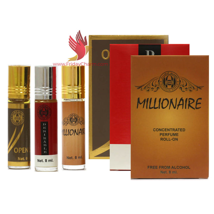 Anfar Millionaire, Desirable &amp; Open UP Roll on Attar 8ml Pack Of 3