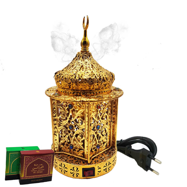 Electrical Bakhoor Burner &amp; 2 Fragrance Paste - Golden