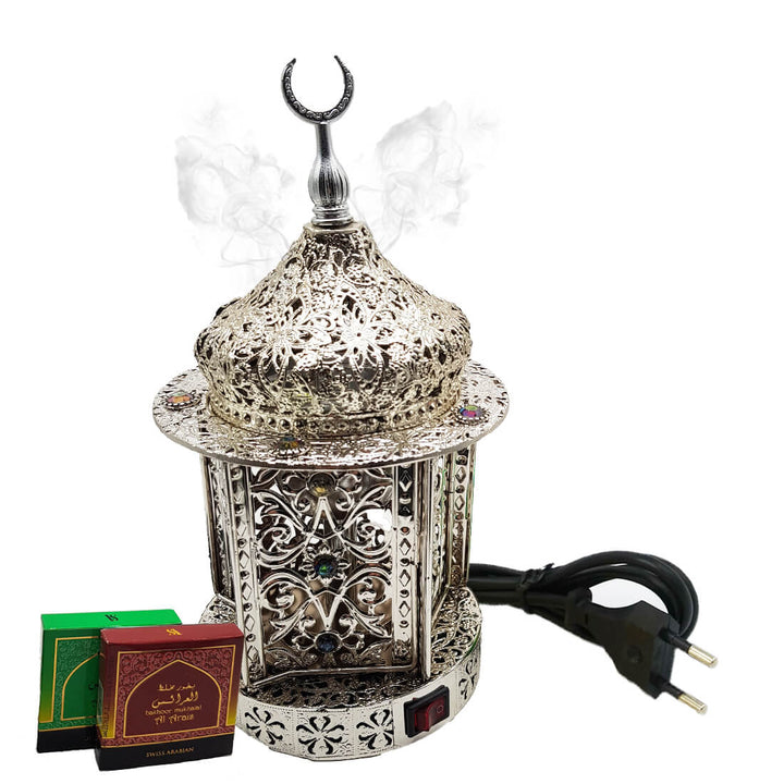 Electrical Bakhoor Burner &amp; 2 Fragrance Paste - Silver