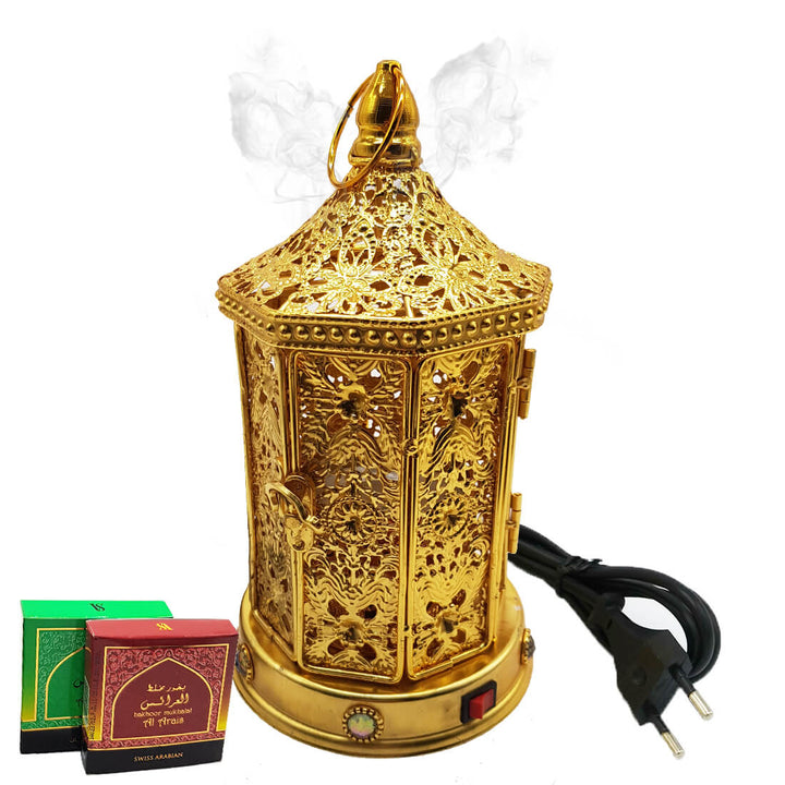 Electrical Bakhoor Burner &amp; 2 Fragrance Paste - Golden