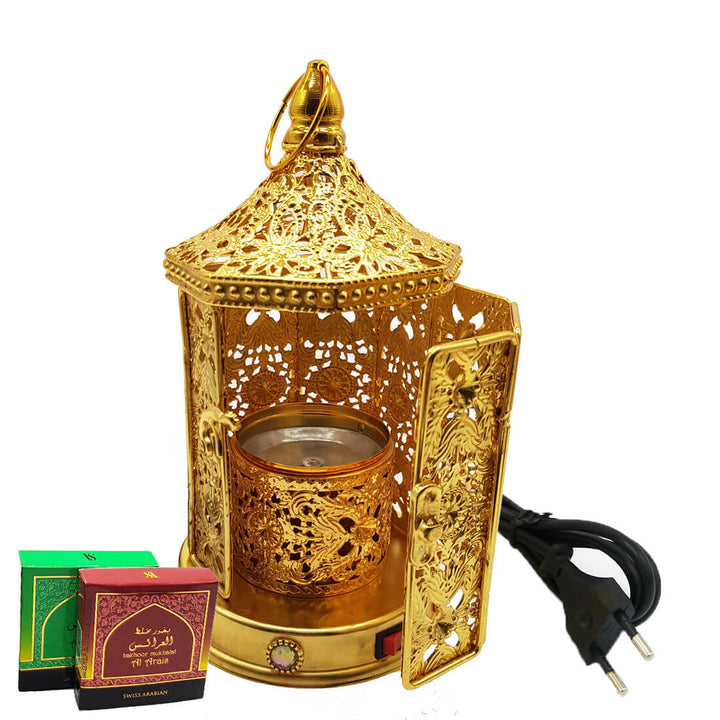 Electrical Bakhoor Burner &amp; 2 Fragrance Paste - Golden