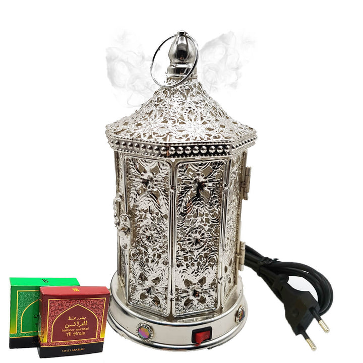 Electrical Bakhoor Burner &amp; 2 Fragrance Paste - Silver