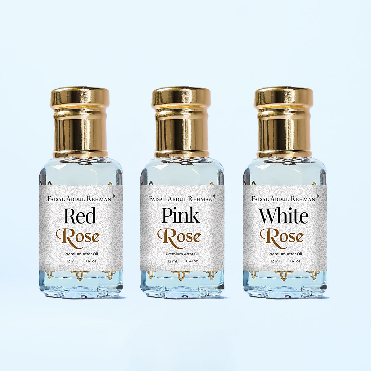 Red Rose, Pink Rose, White Rose 12ml Each, Pack Of 3-Faisal Abdul Rehman Attar