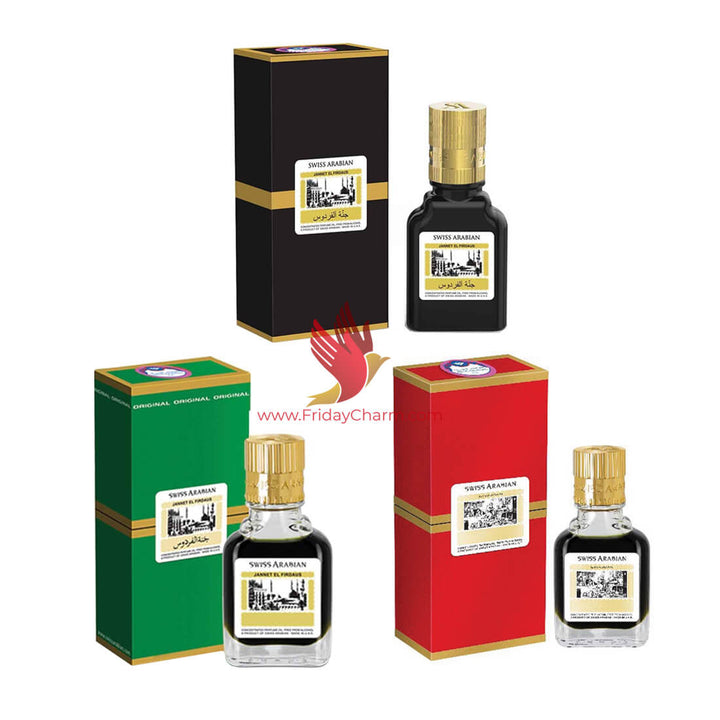 Swiss Arabian Jannat ul Firdaus 9 ml Attar Black, Red &amp; Green Pack of 3