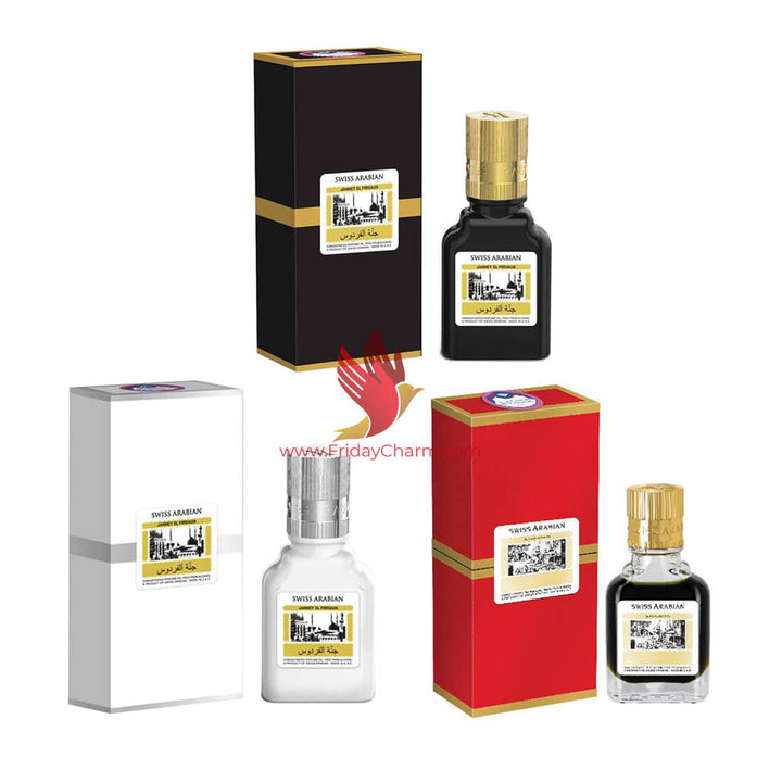 Swiss Arabian Jannat ul Firdaus 9 ml Attar Black, Red &amp; White Pack of 3