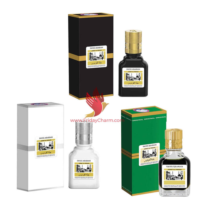 Swiss Arabian Jannat ul Firdaus 9ml Attar Black, White &amp; Green Pack of 3