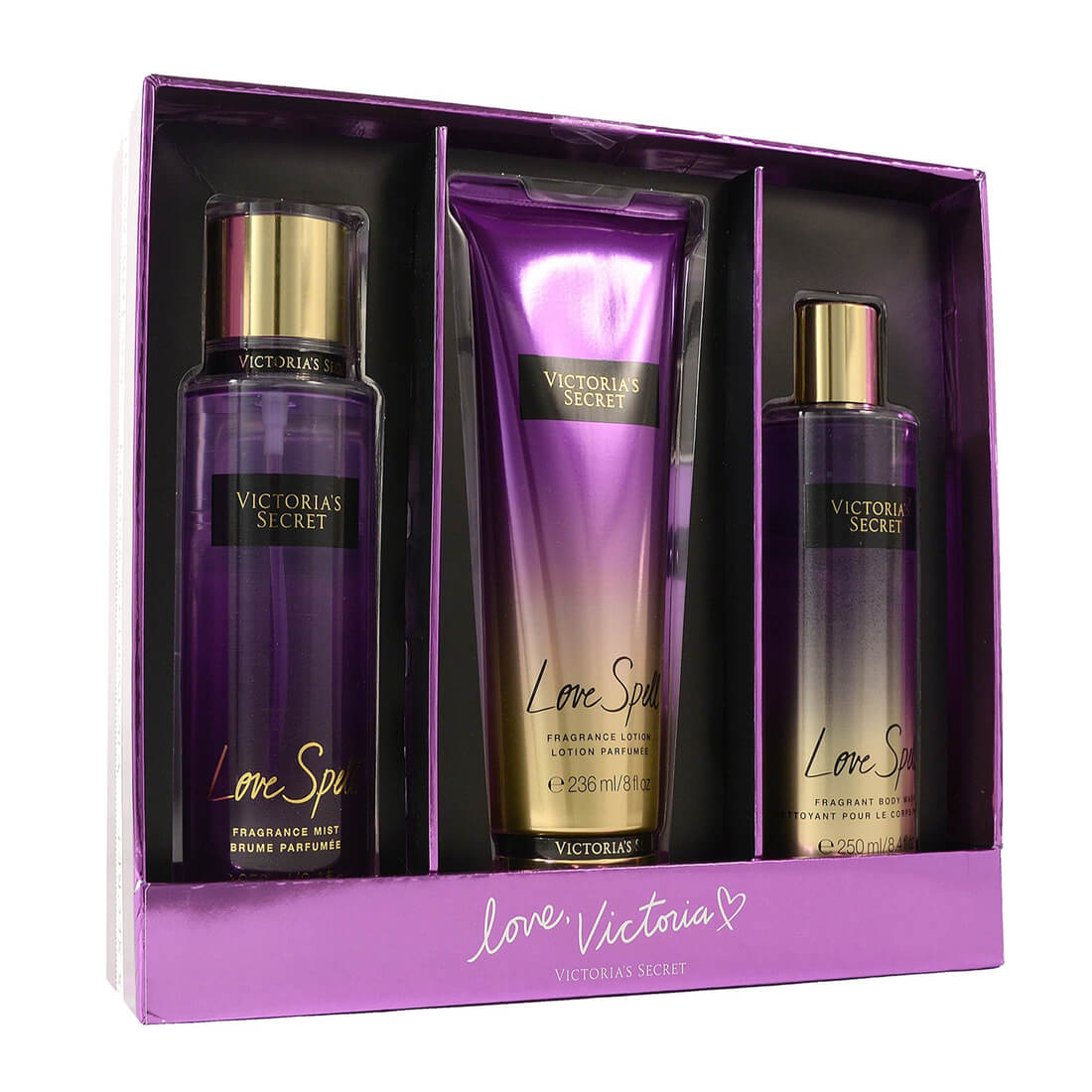Victoria's Secret Love Spell Perfume Gift Set For Women Mist, Lotion and Body Wash