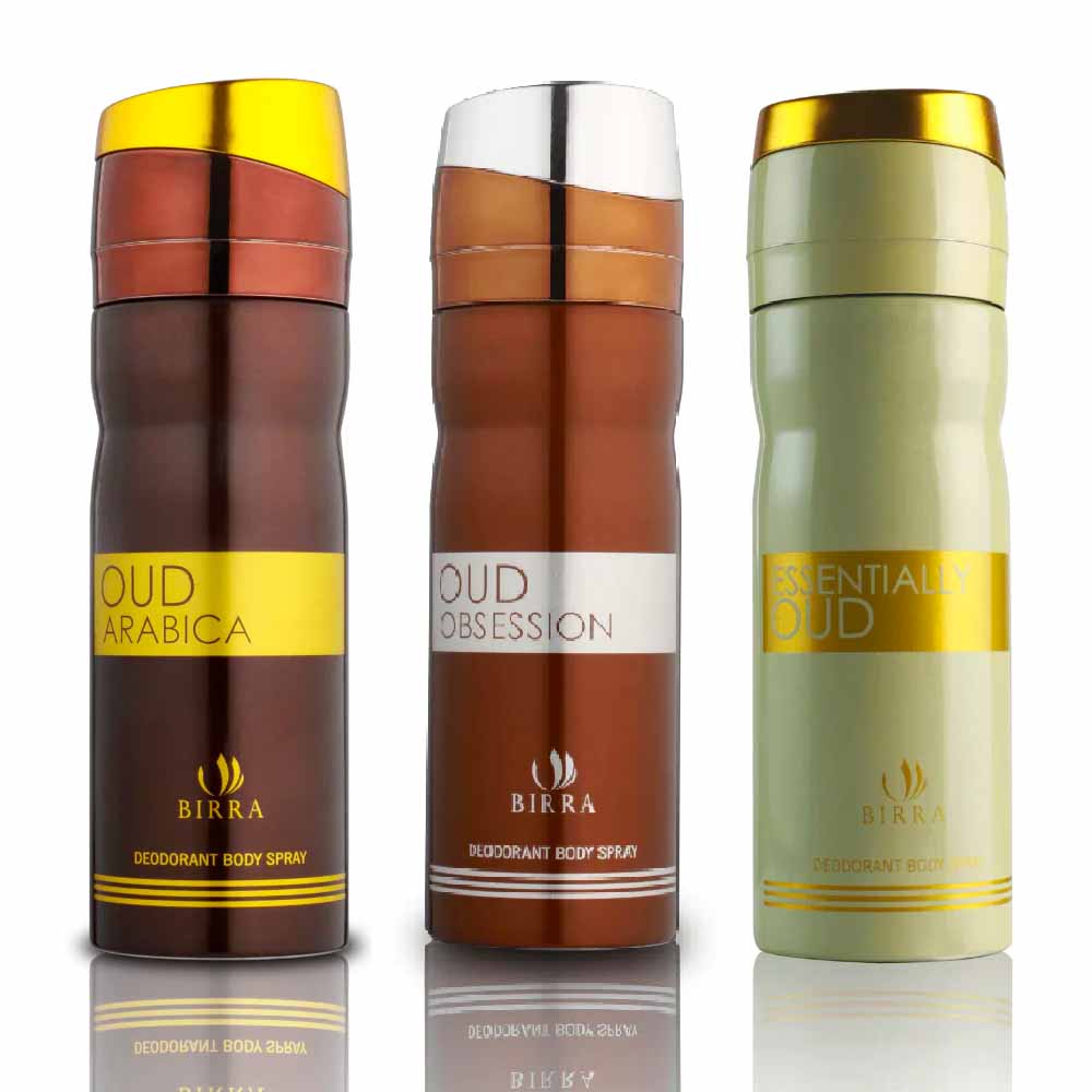 Birra Oud Arabica, Oud Obsession, Essentially Oud, Pack of 3 Deodorant